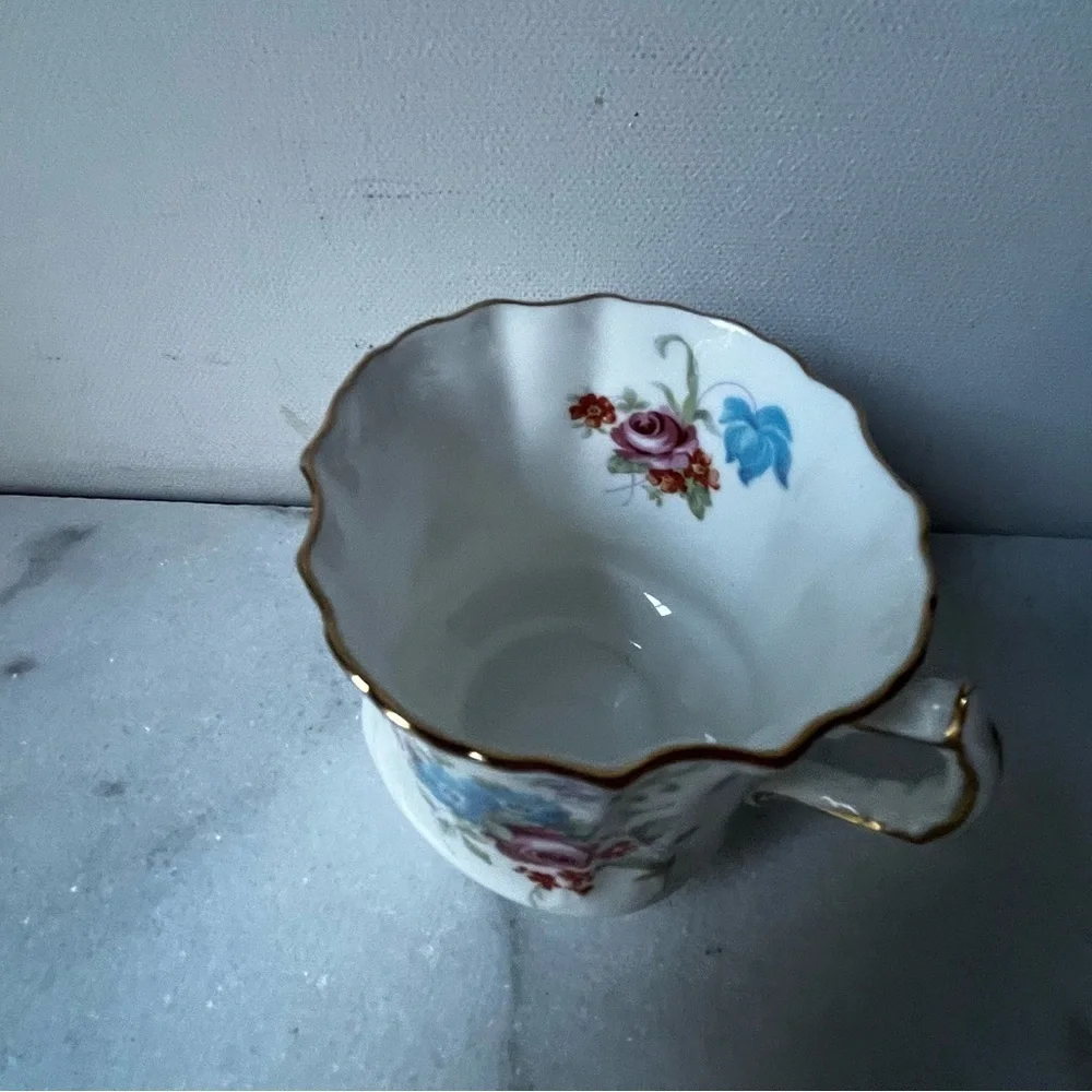 Floral Porcelain Teacup with Gold Trim